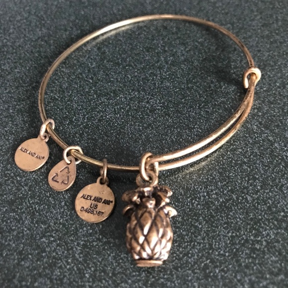 Alex and Ani Expandable Wire Bracelet Pineapple Charm - Picture 1 of 13